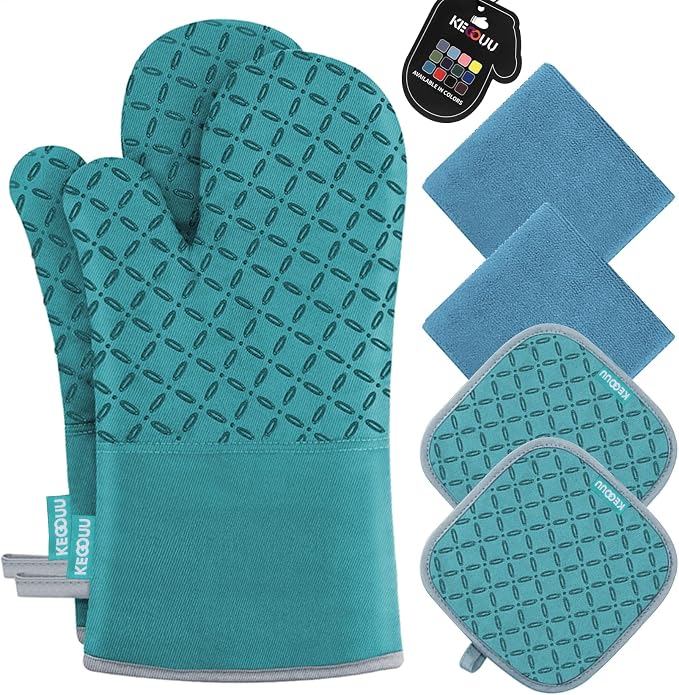 KEGOUU Oven Mitts and Pot Holders 6pcs Set, Kitchen Oven Glove High Heat by KEGOUUOvenMitt