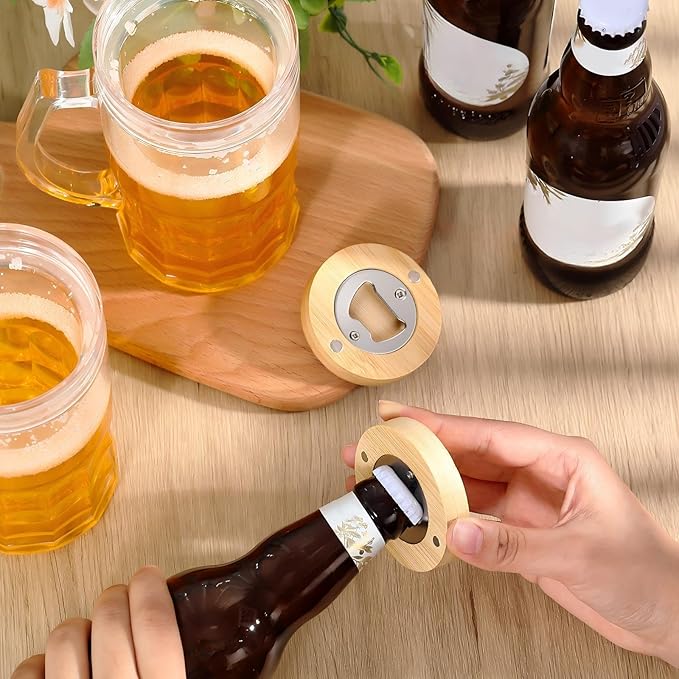 Vesici 24 Pcs Magnetic Bottle Opener 2.5in DIY Wood Round Shape Beer Openers - Image 4