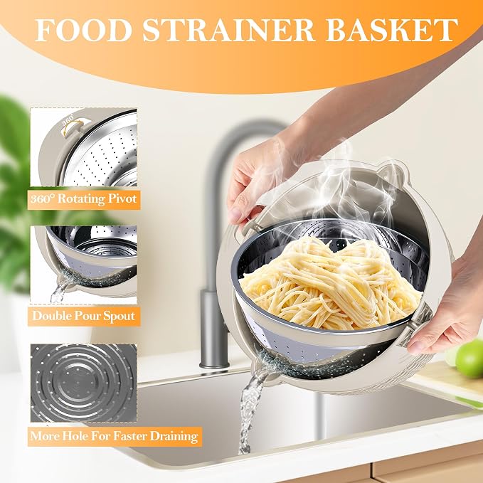 4-1 Colander with Bowl Set, Food Strainers and Colanders, Fruit Washing Bowl - Image 4