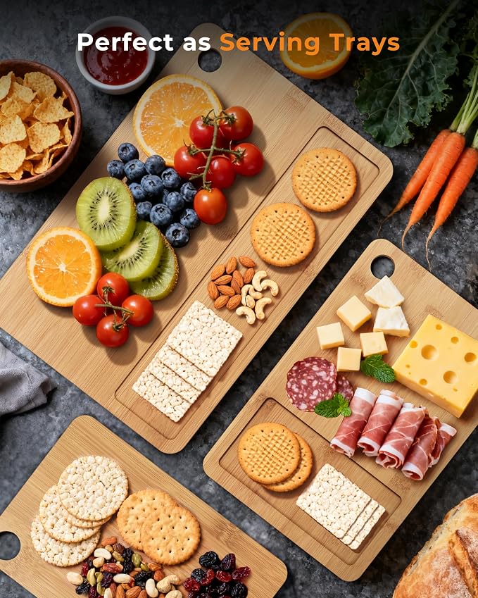 Bamboo Cutting Board for Kitchen, Knife-Friendly Wooden Cutting Boards Set - Image 3