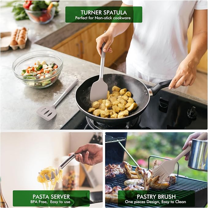 HOTEC 446°F Heat Resistant Silicone Kitchen Utensils, Cooking Utensil Set - Image 3