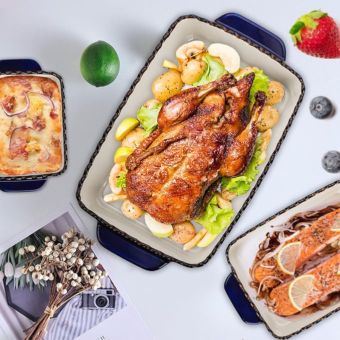 AVLA 3 Pack Ceramic Bakeware Set Porcelain Rectangular Baking Dish Lasagna Pans - Image 5