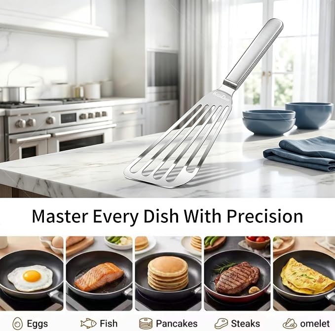 KSENDALO Thin Fish Spatula Stainless Steel -Flexible Slotted Egg Flipper - Image 2