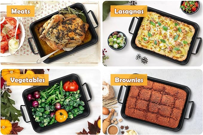 TeamFar Roasting Pan, 14” Nonstick Deep Lasagna Brownie Turkey Pan - Image 5