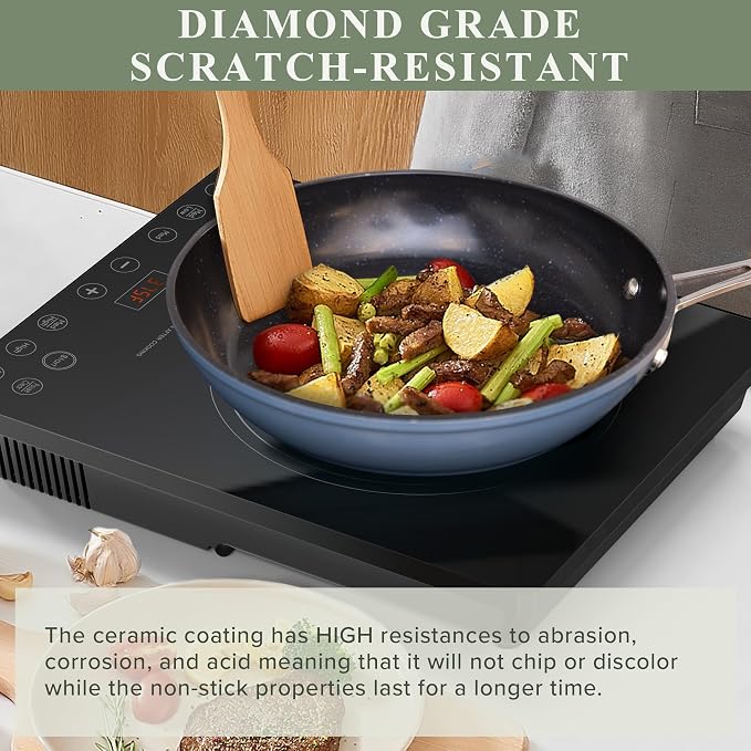 Nuwave Healthy Duralon Blue Ceramic Nonstick Cookware Set, Diamond Infused - Image 4