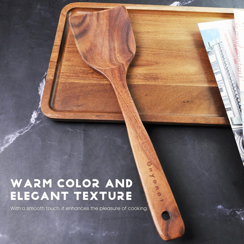 7 Pcs Wooden Cooking Utensils Set - Wooden Spoons, Spatulas & More