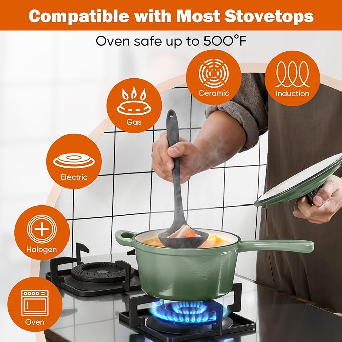 Homikit 2 Quart Saucepan with Lid, Enameled Cast Iron Small Sauce Pan Cooking - Image 4