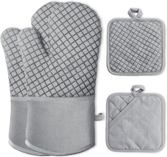 4 Pcs Oven Mitts and Pot Holders, High Heat Resistant 500 Degree Glove by -PlantWateringGlobes-