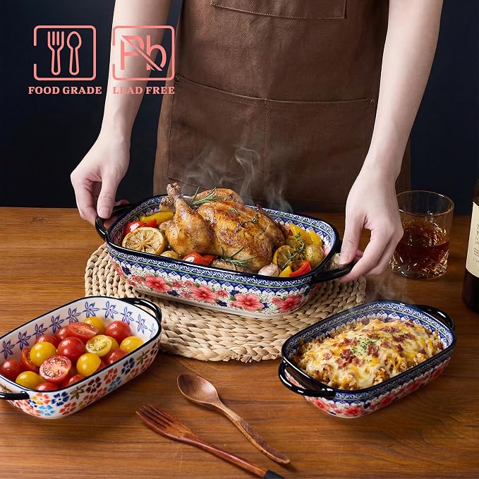 Ceramic Casserole Dishes for Oven, Hand-painted Polish Pottery Baking Dish Set - Image 3