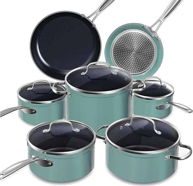Nuwave Healthy Duralon Blue Ceramic Nonstick Cookware Set, Diamond Infused by NuWave
