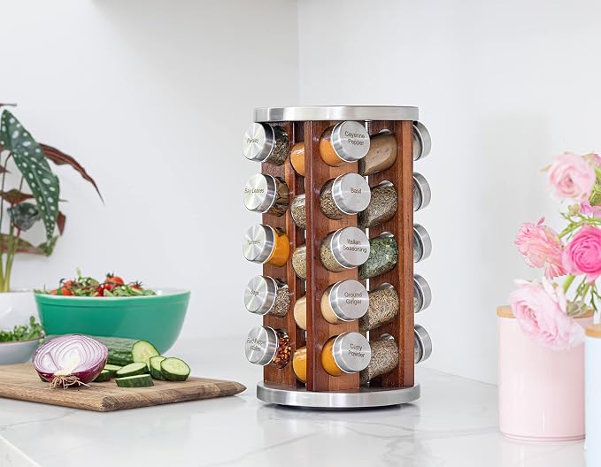 Orii 20 Jar Rotating Dark Acacia Wood Spice Rack - Image 3