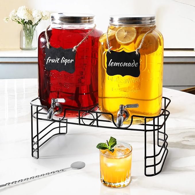 2 Gallon Drink Dispensers for Parties, 2 Pack Glass Beverage Dispenser - Image 7