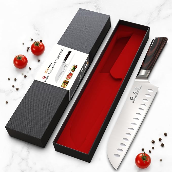 imarku Japanese Santoku Knife 7 Inch, Ultra Sharp Chef Knife, PakkaWood - Image 8
