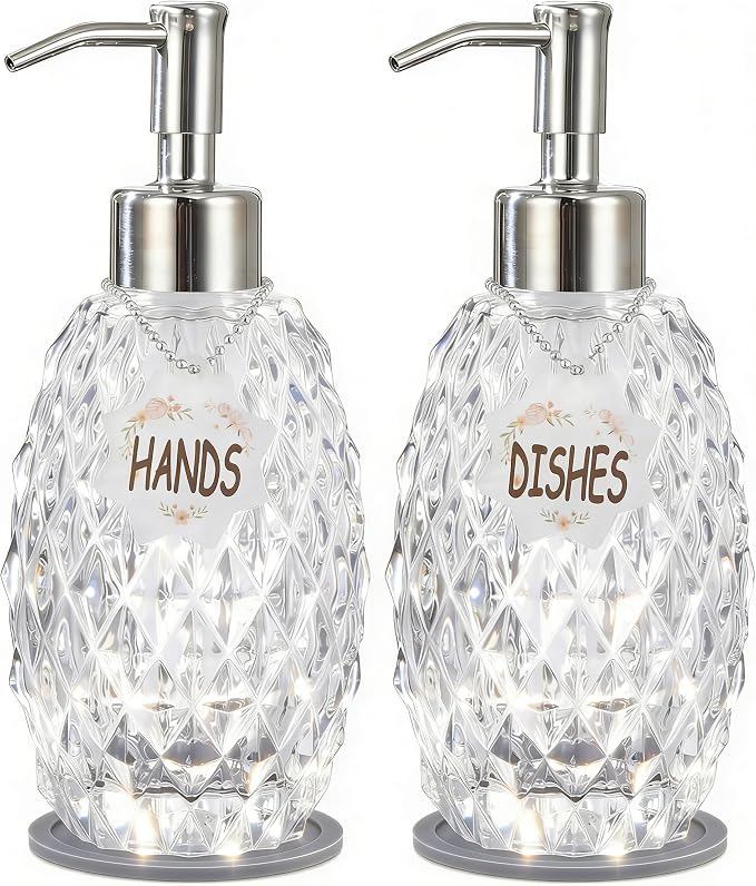 MALACHI Soap Dispenser Set, Crystal-Textured Diamond Glass by MALACHI