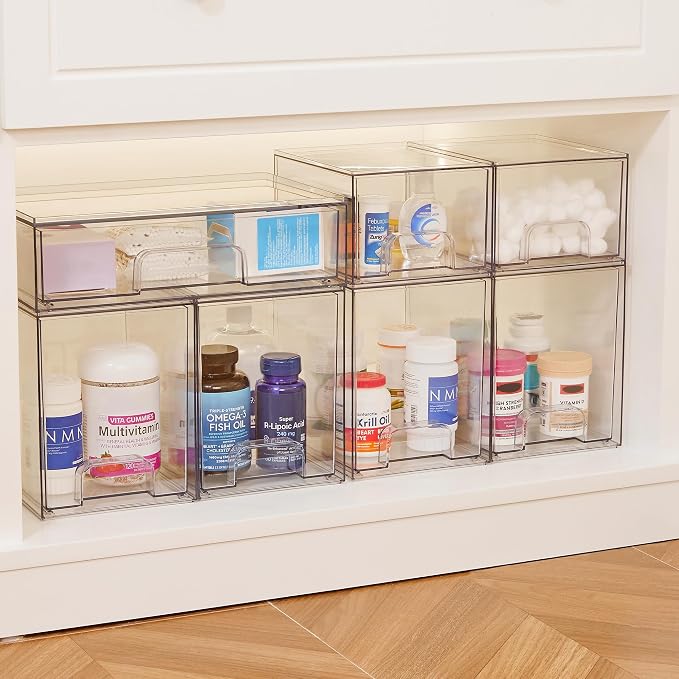 Vtopmart 7.6" H Clear Stackable Storage Drawers, 2 Pack Plastic Organizers Bins - Image 7