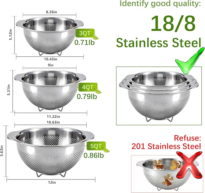 18/8 Stainless Steel Colander for Kitchen - Image 2