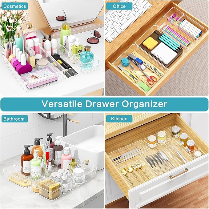 Manalete Drawer Organizers Set of 65, 4 Sizes Clear Plastic Drawer Organizers - Image 7