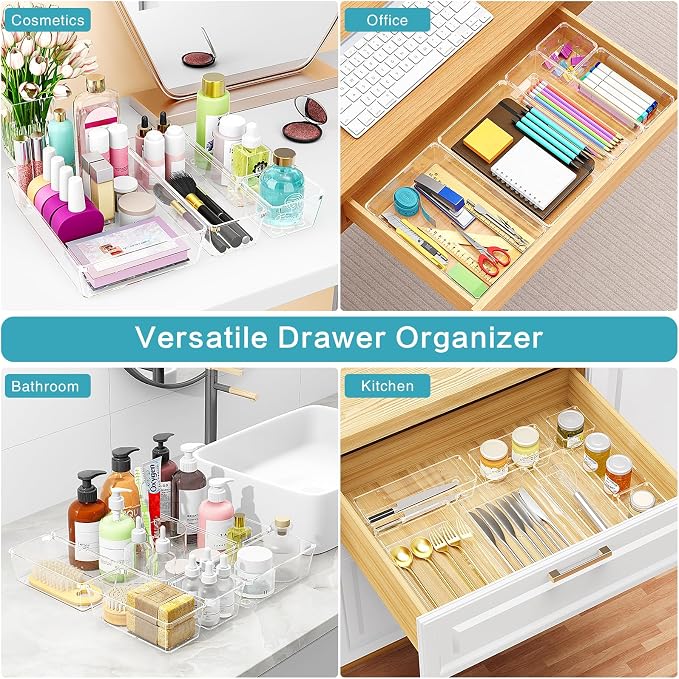 Manalete Drawer Organizers Set of 12, 4 Sizes Clear Plastic Drawer Organizers - Image 5