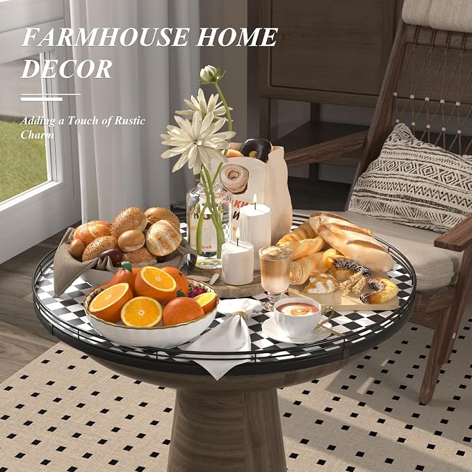 24" Black and White Kitchen Lazy Susan Turntable, Round Checkered Decorative - Image 4