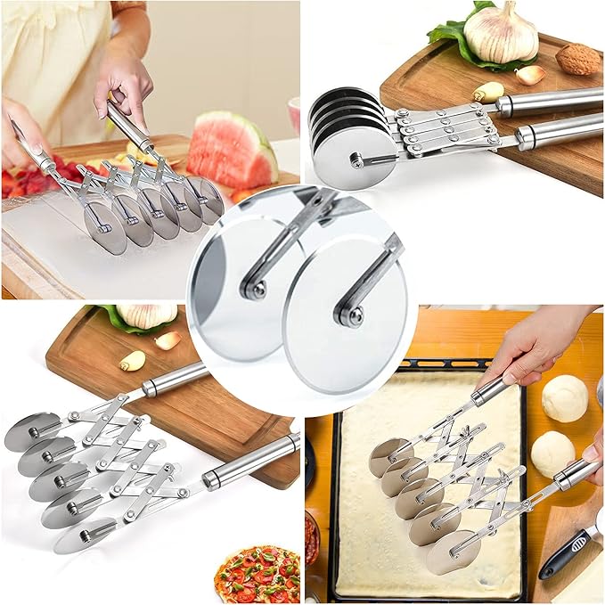Juome 5 Wheel Pastry Cutter Stainless Pizza Slicer Multi-Round Dough Cutter - Image 5