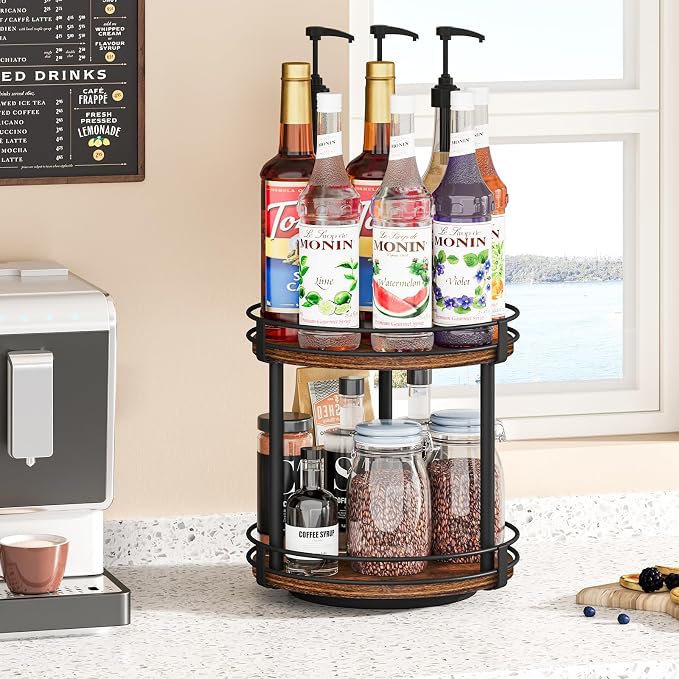 Snughome Rotating Spice Rack, 2 Tier Lazy Susan Organizer, Wood Kitchen - Image 8