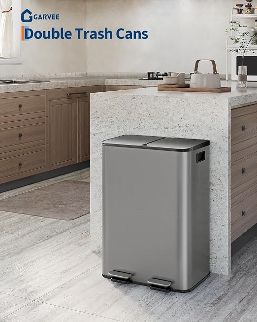 Garvee Double Trash Can, 2 x 8 gal Garbage Can - Image 2