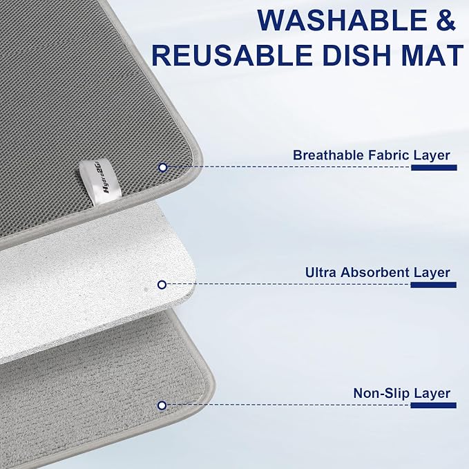 Large Dish Drying Mat 2 Pack, 23.8" x 17.3" Microfiber Ultra Absorbent - Image 4