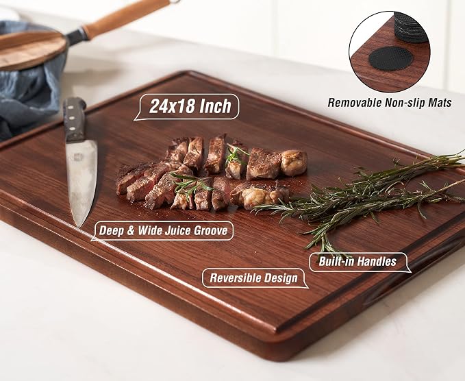 AZRHOM XXL Large Walnut Wood Cutting Board - Image 6