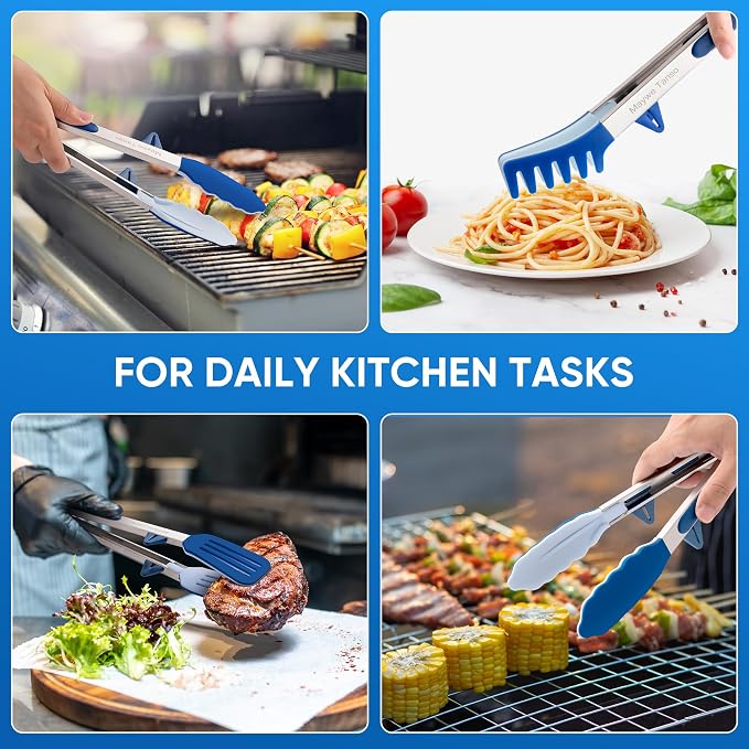 5-Pack Silicone Tongs for Cooking, Maywe Tanso 4PCS 13-Inch Kitchen Tongs - Image 5