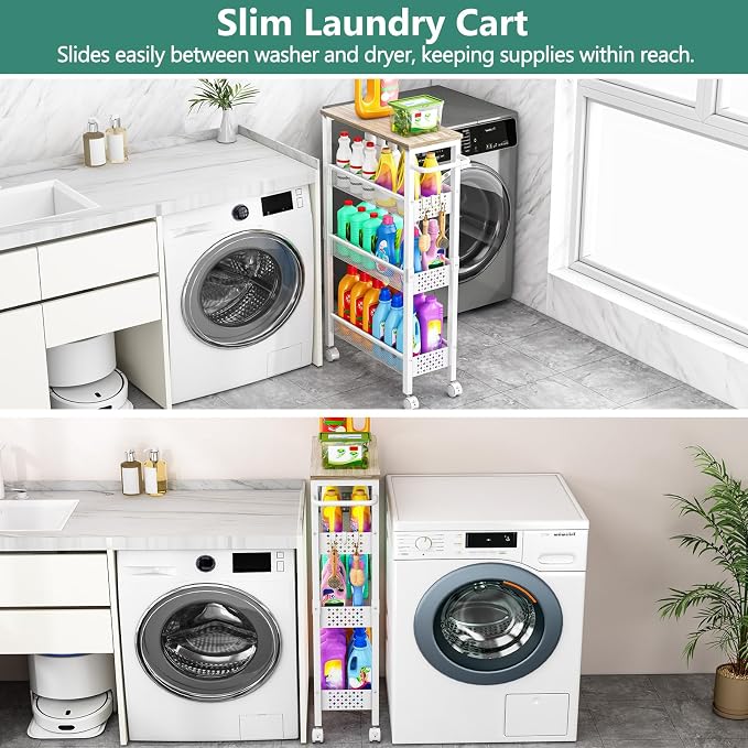 Vivihomety Utility Slim Storage Cart, 4 Tier Small Rolling Kitchen Laundry Room - Image 7