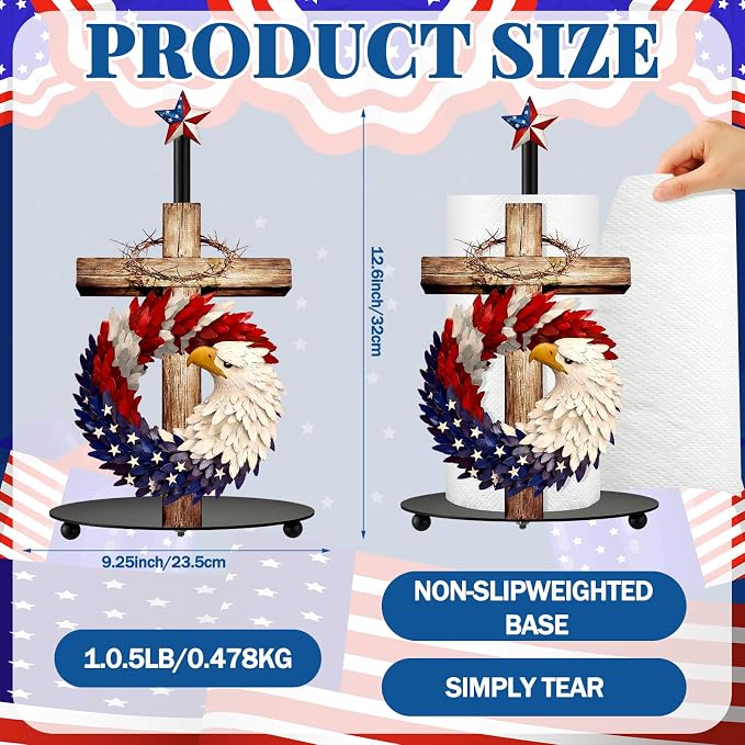 Thyle 4th of July Patriotic Paper Towel Holder, Metal Countertop Stand - Image 3