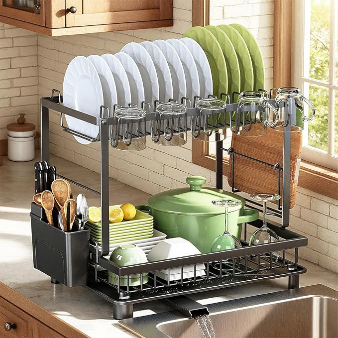 Dish Drying Rack, 2 Tier Space-Saving Dish Rack by Nfnoyp