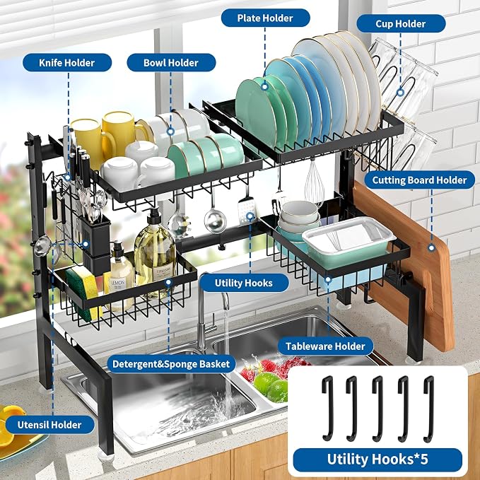 Over The Sink Dish Drying Rack, Expandable 2-Tier Stainless Steel Over The Sink - Image 2