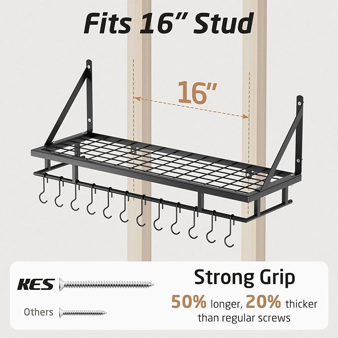 KES 30-Inch Kitchen Pan Pot Rack Wall Mounted Hanging Storage Organizer Wall - Image 6