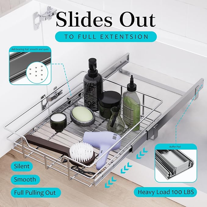 Pull Out Cabinet Organizer 11" W X 17" D, Slide Out Drawers - Image 3