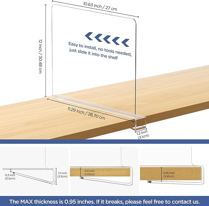 HBlife Clear 12 Inches Tall Acrylic Shelf Dividers - Image 2
