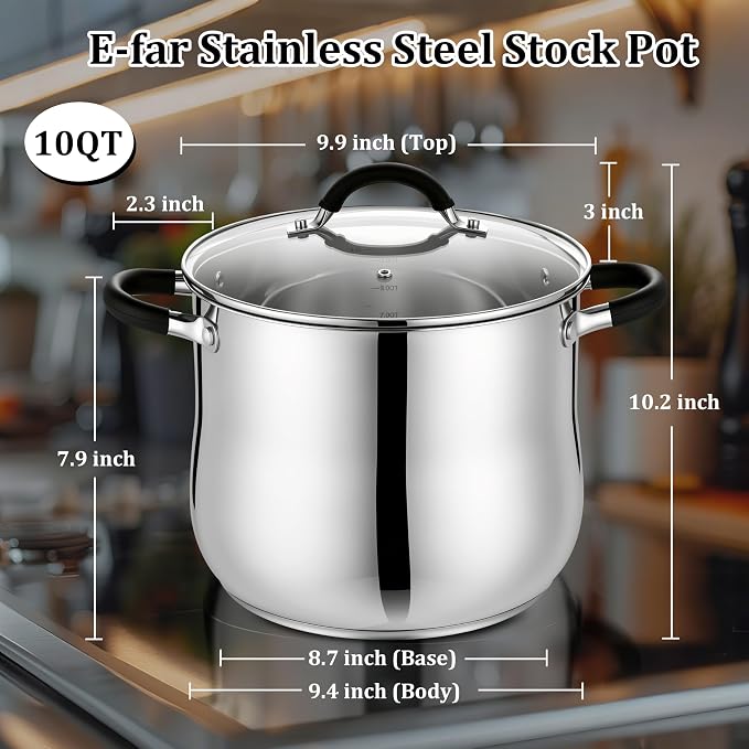 E-far 10 Quart Stock Pot, Stainless Steel Pot - Image 2