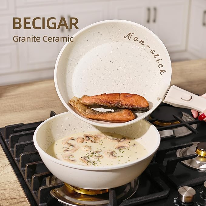 BECIGAR 23PCS Ceramic Pots and Pans Set, Removable Handle Pots and Pans Set - Image 7