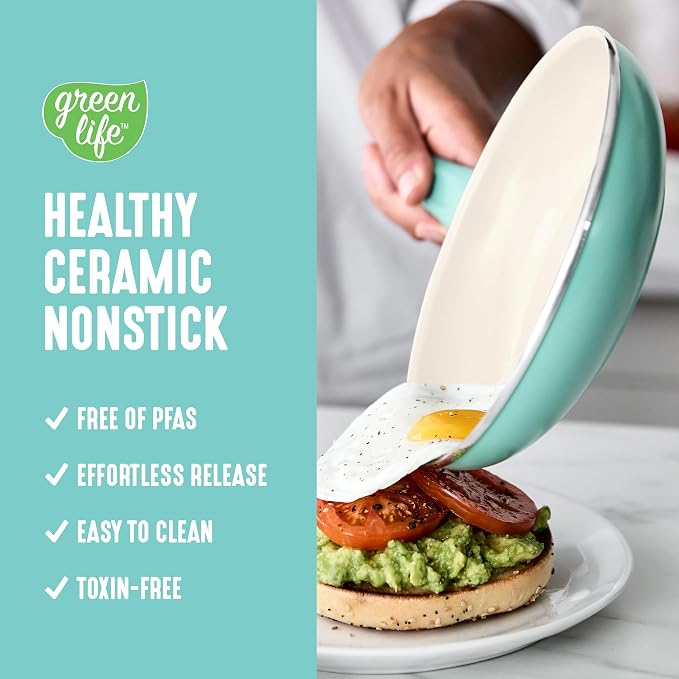 GreenLife Soft Grip 16 Piece Cookware Set, Non-Toxic PFAS-Free Ceramic Nonstick - Image 2