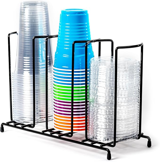 Inevibe Wire Frame Cup and Lid Organizer, 3 Compartment Metal Rack Design by IneVibeforEveryday