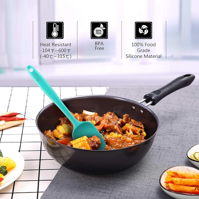 HOTEC 600℉ Heat Resistant BPA-Free Silicone Rubber Spatula Set, Kitchen Cooking - Image 4