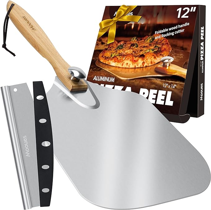 Pizza Peel Aluminum Pizza Spatula, Mooues 12 inch Metal Pizza Paddlewith Rocker by Mooues