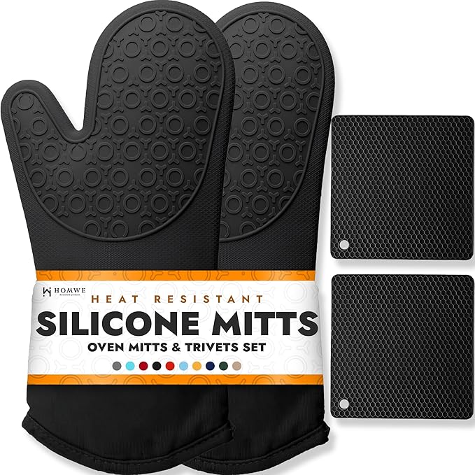 BPA-Free Soft Silicone 4 Piece Oven Mitts & Trivets Set by HOMWE