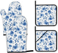 Vintage Blue Rose Oven Mitts and Pot Holders, Heat Resistant Oven Mitts Gloves by Unknown