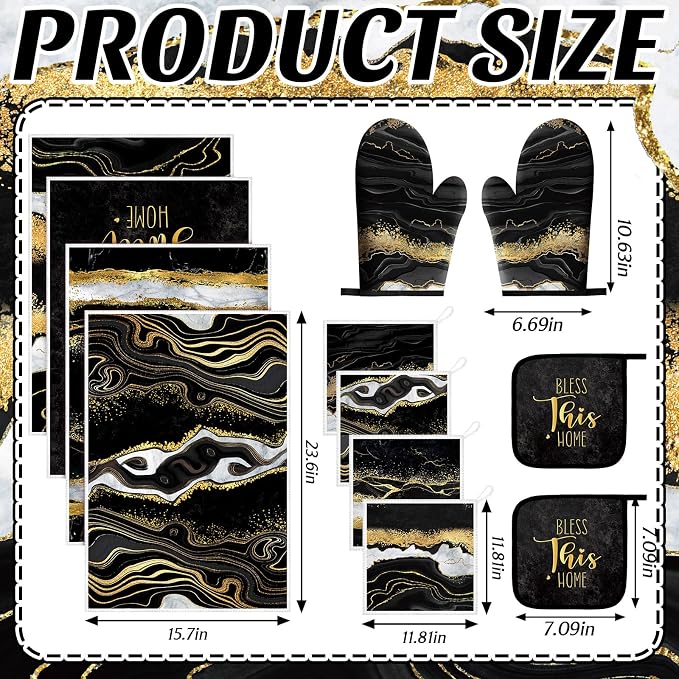 Bencailor 12 Pcs Marble Kitchen Decor and Accessories Sets 4 Black and Gold - Image 3