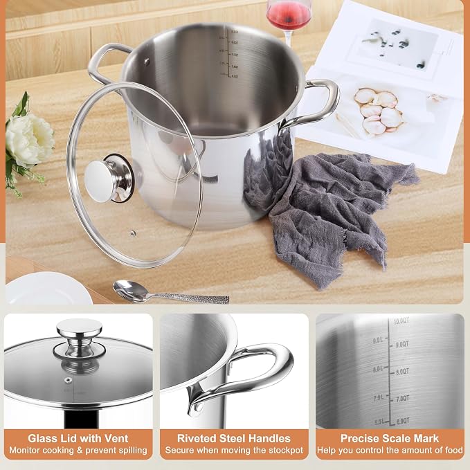 Herogo 10 Quart Stock Pot, 18/10 Stainless Steel Large Cooking Pot - Image 4