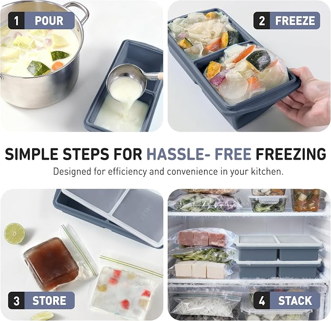 Silicone Freezer Tray with Lid Soup Freezer Container Molds with Steel - Image 6