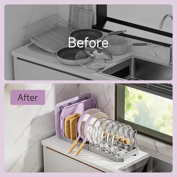 MUDEELA Pot Lid Organizer Rack for Cabinet, Expandable Pots and Pans Organizer - Image 5