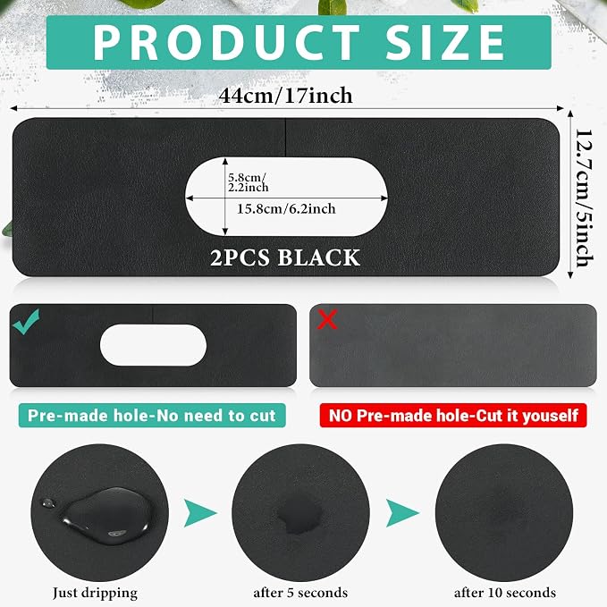 Tioncy 2 Pcs Faucet Mat Sink Splash Guard Oval-hole Oval Splash Pad - Image 2