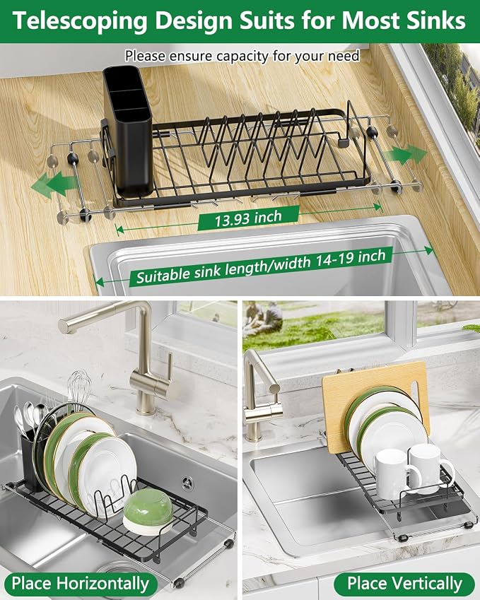 Small Dish Drying Rack, Expandable Sink Dish Rack Over Sinks, Dish Drainer - Image 3